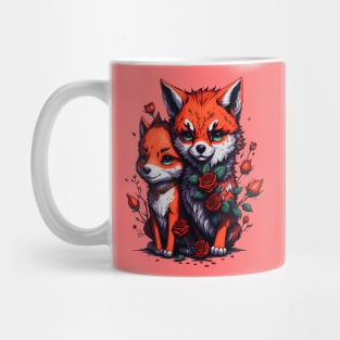 Artistic foxes in roses design Mug